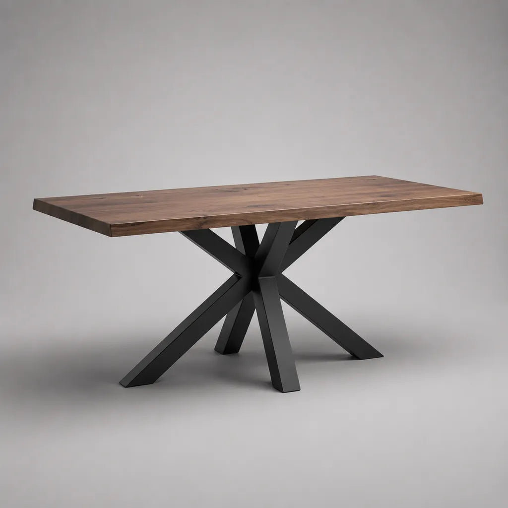Rechteckiger Esstisch aus massivem Akazienholz und Stahl, Braun/Schwarz, 180 × 90 × 76 cm