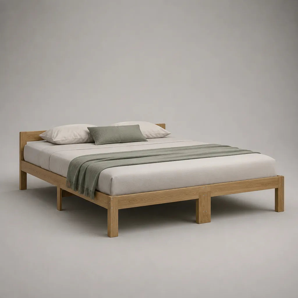 Doppelbett-Bettgestell aus massiver Eiche, Natur, Liegefläche 180 × 200 cm