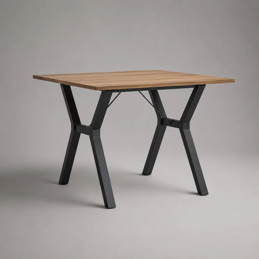 Rechteckiger Esstisch aus MDF mit Eichenfurnier und Stahlgestell, Naturfarben/Schwarz, 120 × 80 × 75 cm
