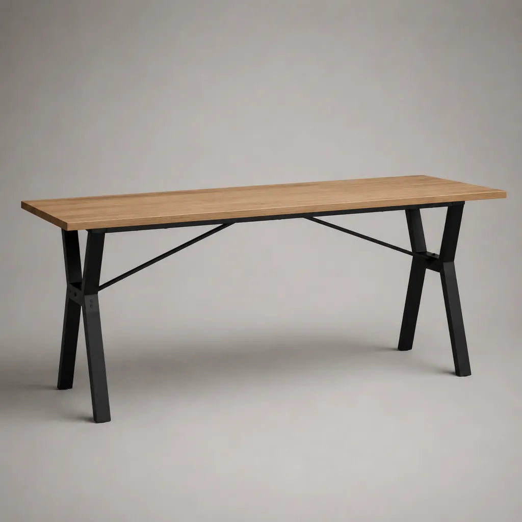 Rechteckiger Esstisch mit Eichenfurnier und schwarzem Stahlgestell, Eiche Natur/Schwarz, 160 × 80 × 75 cm