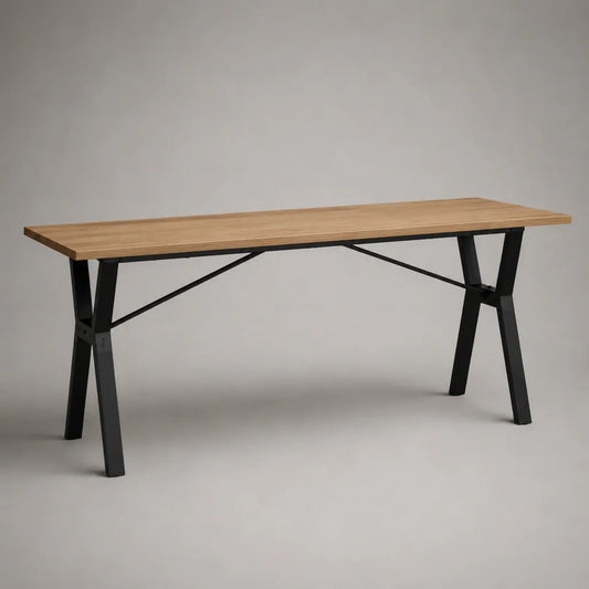 Rechteckiger Esstisch mit Eichenfurnier und schwarzem Stahlgestell, Eiche Natur/Schwarz, 160 × 80 × 75 cm