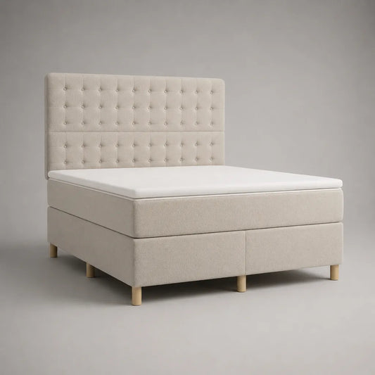 Boxspringbett 160 x 200 cm mit Matratze und Topper, Polyester-Bouclé, cremeweiß, 170 x 210 x 120 cm